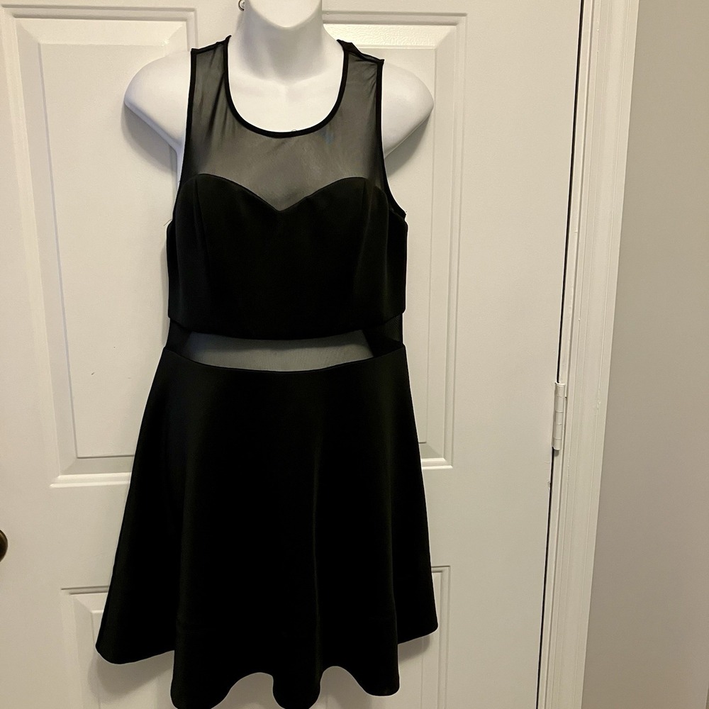 Ark & Co Black Dress Sz Medium Sleeveless Mesh Cutout  Stretch Mini LBD Women's‎